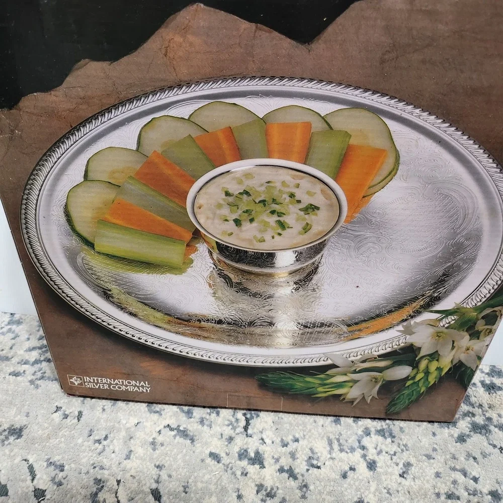 International Silver Co Silverplated Chip N Dip Dish Set Removable Bowl 99115512